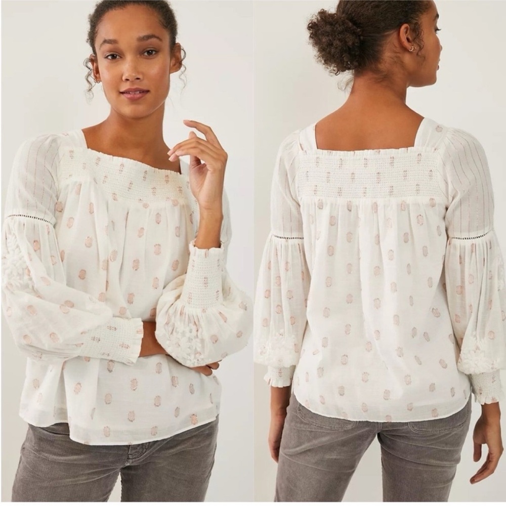 Anthropologie White and Pink Blouse boho